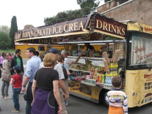 a snack stand near the Colosseum