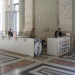 Information booth right in front of the entrance to the Basilica. You can get your audio guide here or book a tour.