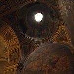 The ceiling is full of paintings inside the church of the Holy stairs