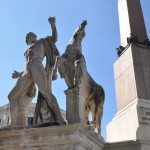 Two gigantic statues of the Discuri (Castor and Pollux) with their horses beside them
